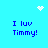 Pixelated blue background with four identical text blocks reading "I luv Timmy!" and two white pixel clusters resembling hearts and sparkles.