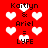 Red background with white pixelated hearts and repeated text 'Kaitlyn & Ariel = LYFE' in black block letters.