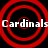 Red concentric circles on black background with repeated white text "Cardinals" across four quadrants.