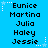 Blue background with repeated names in pixelated font, surrounded by white star and dot decorations.