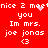 Red background with white pixelated text reading 'nice 2 meet you Im mrs. joe jonas <3' in two identical side-by-side , featuring animated pink and purple sparkles