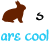 Brown pixelated rabbit silhouette on white background with black number 5 and blue text 'are cool' below.
