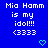 Blue background with white pixelated text reading "Mia Hamm is my idol!!! (333)" and two cyan heart symbols.