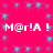 Pixelated text repeats across a bright pink background with scattered blue star-like shapes.