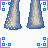 Pixel art contact sheet showing multiple frames of an animated buddy icon with a female character, text phrases, and decorative borders.