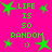 Bright pink background with green pixelated text and star shapes arranged in a pattern