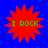 Four identical red starburst shapes on a solid blue background, each containing green text reading "I ROCK" in pixelated font.