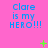 A static image with a bright pink background displays the text "Clare is my HERO!!!" in blue pixelated font, repeated three times horizontally and vertically.