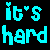 Pixel art image with cyan and pink text above a character in white shirt and blue pants, showing two states of the character's legs.