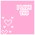 Pink pixelated background with 'I LOVE YOU' text and heart symbols, featuring animated color shifts in the text.