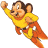 A pixelated cartoon character in a yellow shirt and orange pants flying left with right arm raised, next to blue text reading "MIGHTY MOUSE" on an orange background.
