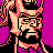 Pixelated 48x48 static icon of a character with orange hair, black beard, and glasses against purple background.