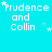 identical 'Prudence and Collin' text icons on a cyan background, each with small white stars scattered around the text