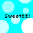 Pixelated blue background with white circles and repeated black text "Sweet!!!!!!" in four corners.