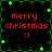 Pixelated holiday-themed icon with red text and green decorative elements on a black background.