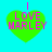 Four identical green heart-shaped icons with pink text "I LOVE MARLEY" on a cyan background, each featuring subtle pixel-level variations in the lettering.