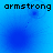 Blue-toned pixelated image with four identical showing 'armstrong' text and a central blue gradient circle connected by dotted lines to smaller circles