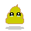 Yellow poop-shaped icon with brown outline, black eyes showing white pupils and blue tears, in four sequential animation frames.