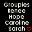 Pixelated text list with names and a red heart symbol on black background, displayed in two identical side-by-side