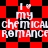 Red and black checkered background with repeated white text 'I ♡ my chemical romance' in pixelated font.