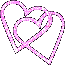 Three pink heart-shaped outlines with white sparkles on a gray background, arranged in a triangular layout.
