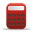 Red calculator icon with white display screen and dark gray buttons on a light gray background.