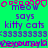 Pixelated green background with purple and pink text repeating 'meow says kitty cats' in a pattern, surrounded by decorative symbols