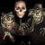 Animated contact sheet of four horror-themed cartoon characters with skeletal faces and red eyes, each in a different pose against black background.