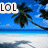 Pixelated beach scene with palm trees, blue sky, and ocean; text overlays read LOL, Summer, and Rocks!