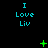 Pixelated cyan text "I Love Liv" repeated across a black background with scattered green plus and star symbols.