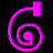 Two side-by-side animated frames of a pink spiral icon with a rectangular top element on black background.