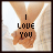 16 identical showing hands clasped in a heart shape with 'I LOVE YOU' text, where the word 'LOVE' changes color from black to red across frames