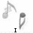 A grayscale animated icon featuring musical notes and text elements that change across frames.