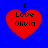 Four red heart shapes on a blue background, each containing text "I Love Olivia" with the top letter 'I' above the heart.