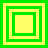 Four square arranged in a , each containing nested squares with alternating green and yellow borders on solid backgrounds