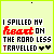 identical pixelated text-based icons with red and black lettering on a light green background, each displaying 'I SPILLED MY KEAST ON THE ROAD LESS TRAVELLED' followed by two heart symbols