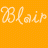 Pixelated orange background with repeated 'Blair' text and a heart symbol in light beige.