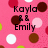 Pink polka-dot background with brown, white, and red dots; black text reading "Kayla & Emily" above "Best Friends For Ever." with a partial heart symbol.