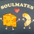 Pixelated image of a cheese block and a crescent-shaped character holding hands under a heart symbol with 'POULMATT' text above.