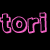 Animated icon with pink 'tori' text repeating across black background, white hearts and dotted patterns moving in sequence.
