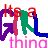 Pixelated static icon featuring colorful stylized text with a pink 'thing' label below, set against a white background.