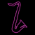 Two pixelated saxophone outlines in purple hues against a black background, with the right version appearing brighter and more saturated.