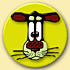 Six circular yellow icons display a cartoon dog's face with red ears, white eyes, and brown nose; one icon shows the tongue extended.