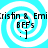 Four identical display a cyan and white spiral background with black text reading "Cristin & Emi BFFs : ]" in each