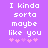 Purple background with white pixelated text reading "I kinda sorta maybe like you" and five pink heart symbols below the text.