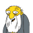 Animated contact sheet showing The Simpsons Movie logo with character head and donut-shaped 'O' in yellow text, featuring a bald elderly man with long white beard and gray robe on left side of frame.