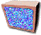 Four identical pixelated blue and purple mosaic icons with brown borders arranged in a on gray background
