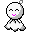 Four pixel-art frames of a white cloud-shaped character with gray accents and pink mouth, arranged in a 2x2 contact sheet on gray background.