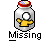 Pixelated icon shows a glass jar with red cap containing yellow figure, below which is the word 'Missing' in blocky text.