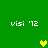 Green background with four instances of 'visi '72' text and three pixelated hearts in yellow and green.